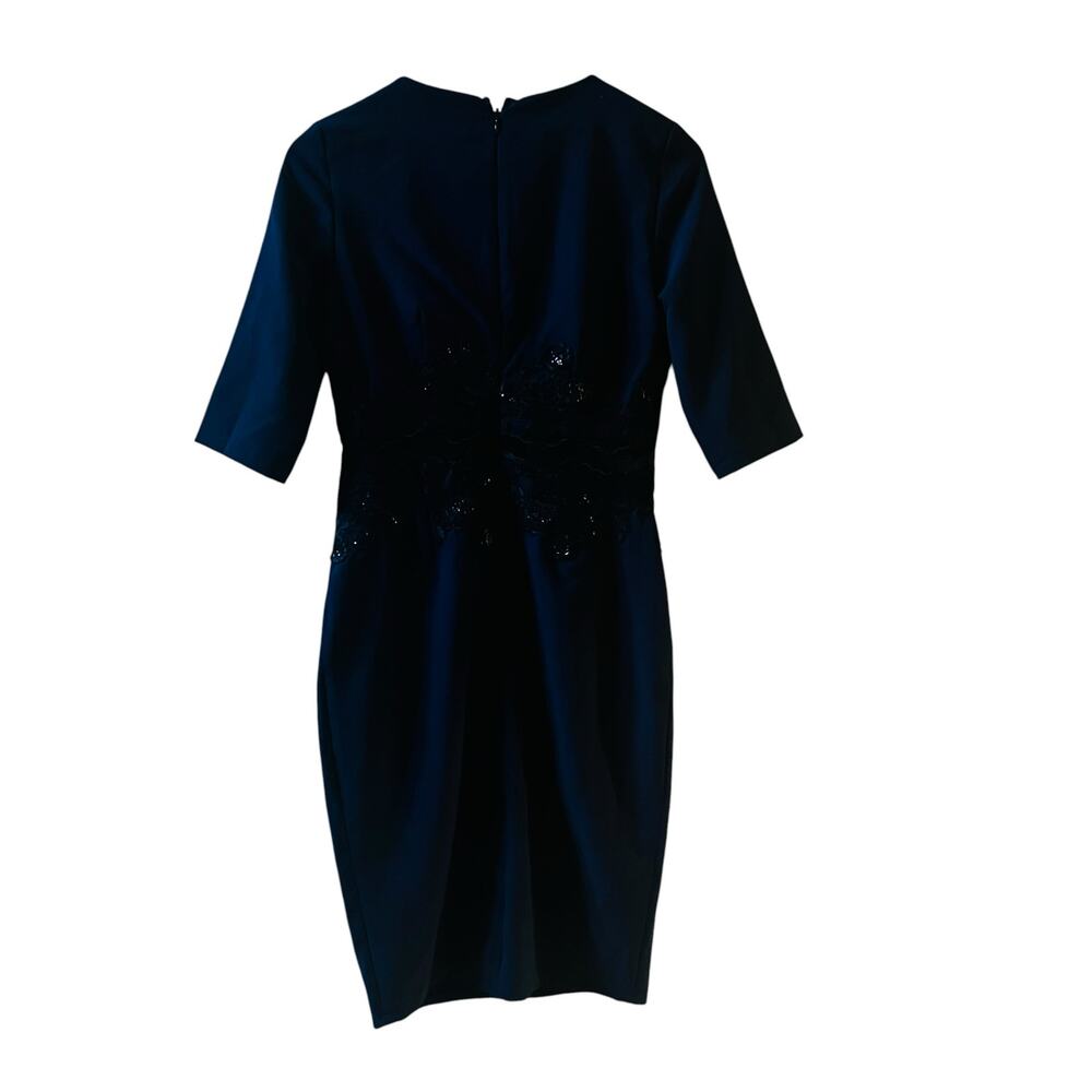 Little Mistress Lace Detail Three Quarter Sleeve Sheath Dress Size 6 Navy - Picture 3 of 9